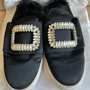 Authentic Roger Vivier crystal sneaker slides faux fur size 38